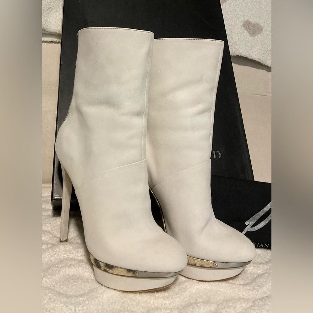 White Brian Atwood Boots with Back Zipper